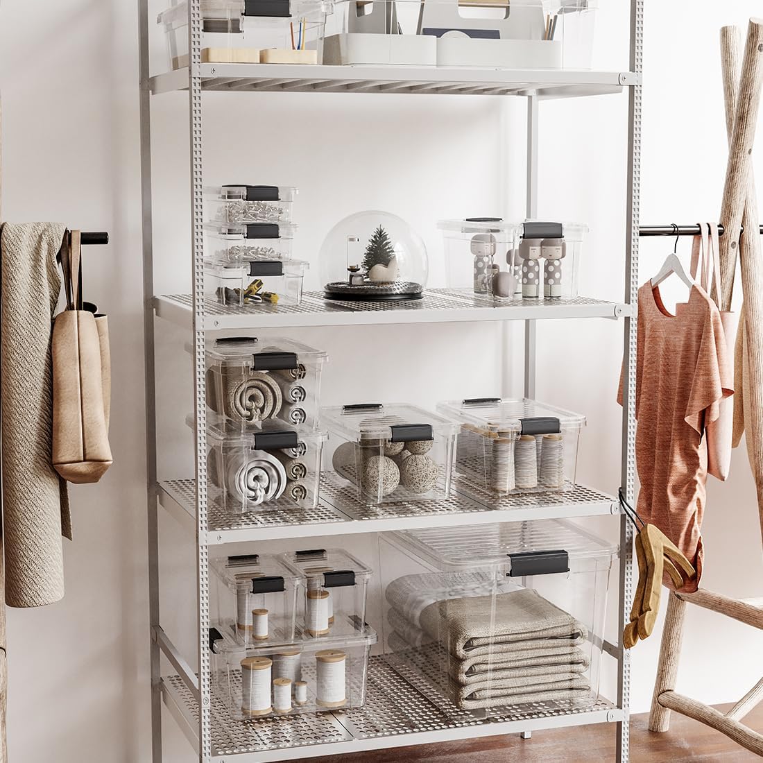 Superio Clear Storage Boxes with Lids, 2 Quart Plastic Container Bins for Organizing, Stackable Crates, BPA Free, Non Toxic, Odor Free, Organizers for Home, Office, School, and Dorm