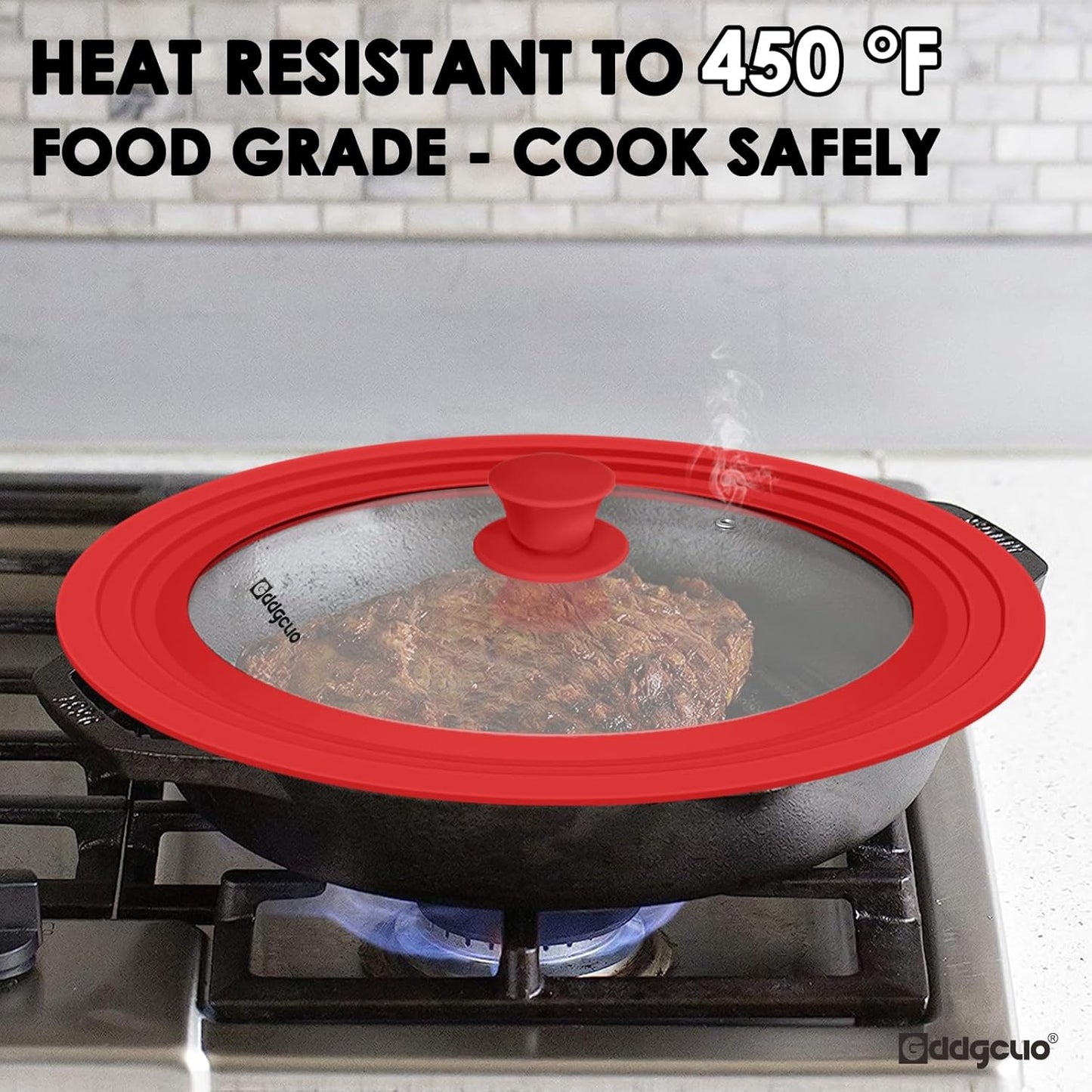 Universal Pan Lids, Silicone Pot lids for Pots, Pans & Skillets - Fits 11", 12" & 13" Diameter Cookware, Replacement Frying Pan lid, Dishwasher Safe (Red)