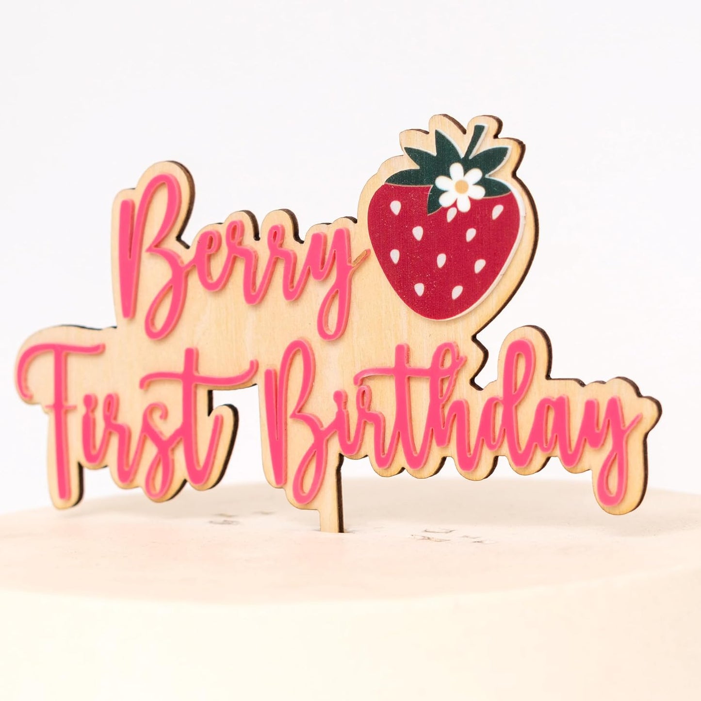 Berry First Birthday Cake Topper - Strawberry Cake Topper, Sweet One Birthday Cake Decoration for 1st Birthday Party, Anniversary, Baby Shower, Photo Booth Props, Cake Smash…