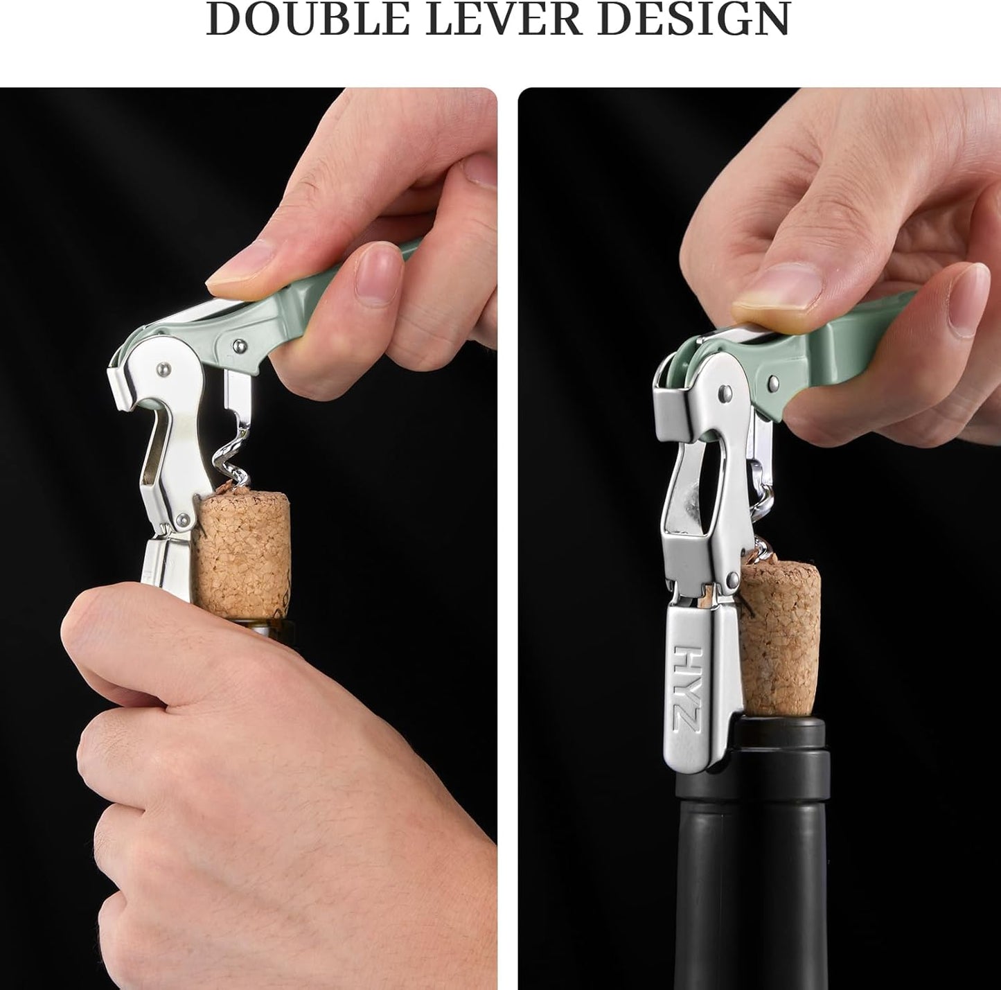 HYZ 2-Pack Wine Opener Waiter Corkscrew, Professional Wine Key for Servers, Bartender with Foil Cutter, Manual Wine Bottle Opener Double Hinged (Army Green)