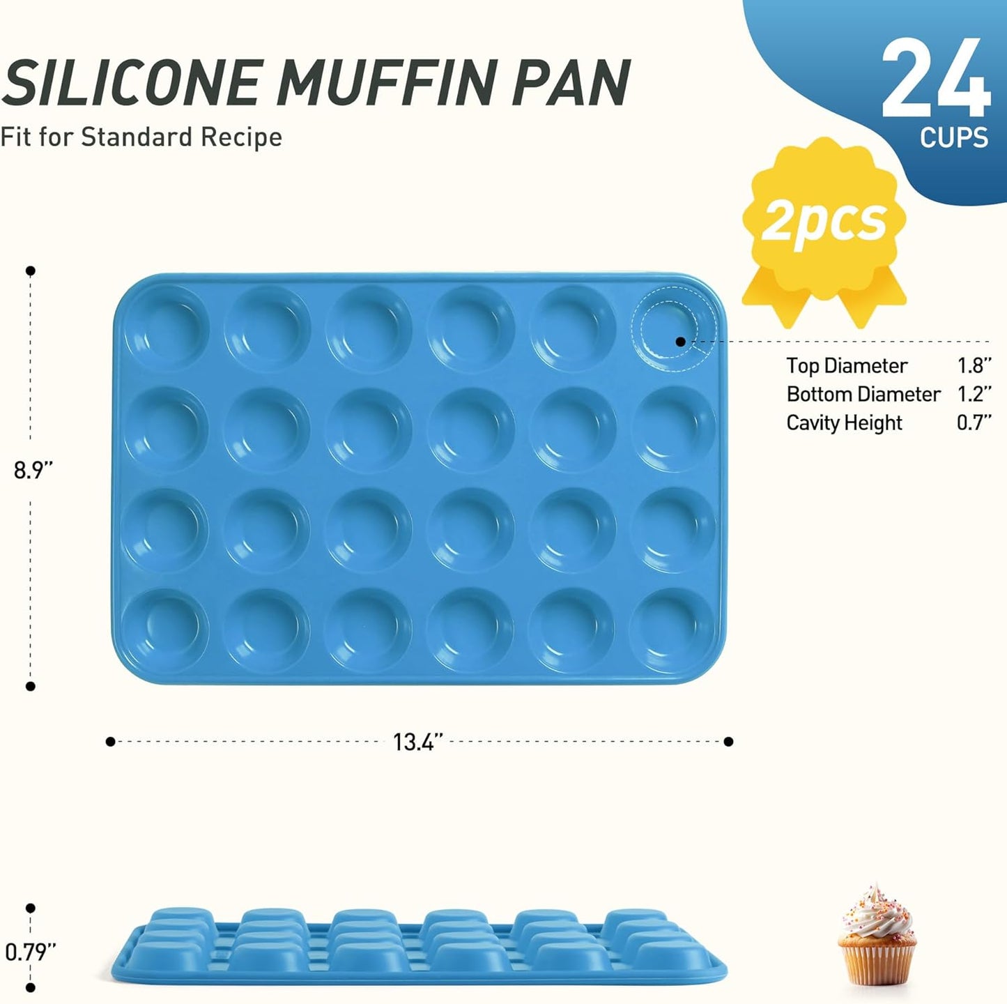 2 Pack 24 Cups Mini Muffin Pan with Metal Reinforced Frame Silicone Molds Baking Pans Molde Silicona Para Reposteria Tart Pans for Baking Mini Moldes Para Pasteles Molde Para Flan