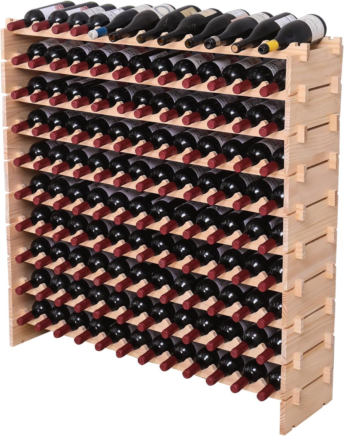 Freestanding Wine Rack Cabinet Floor Standing 120 Bottle Pine Stackable Storage Modular Wine Rack Display Stand