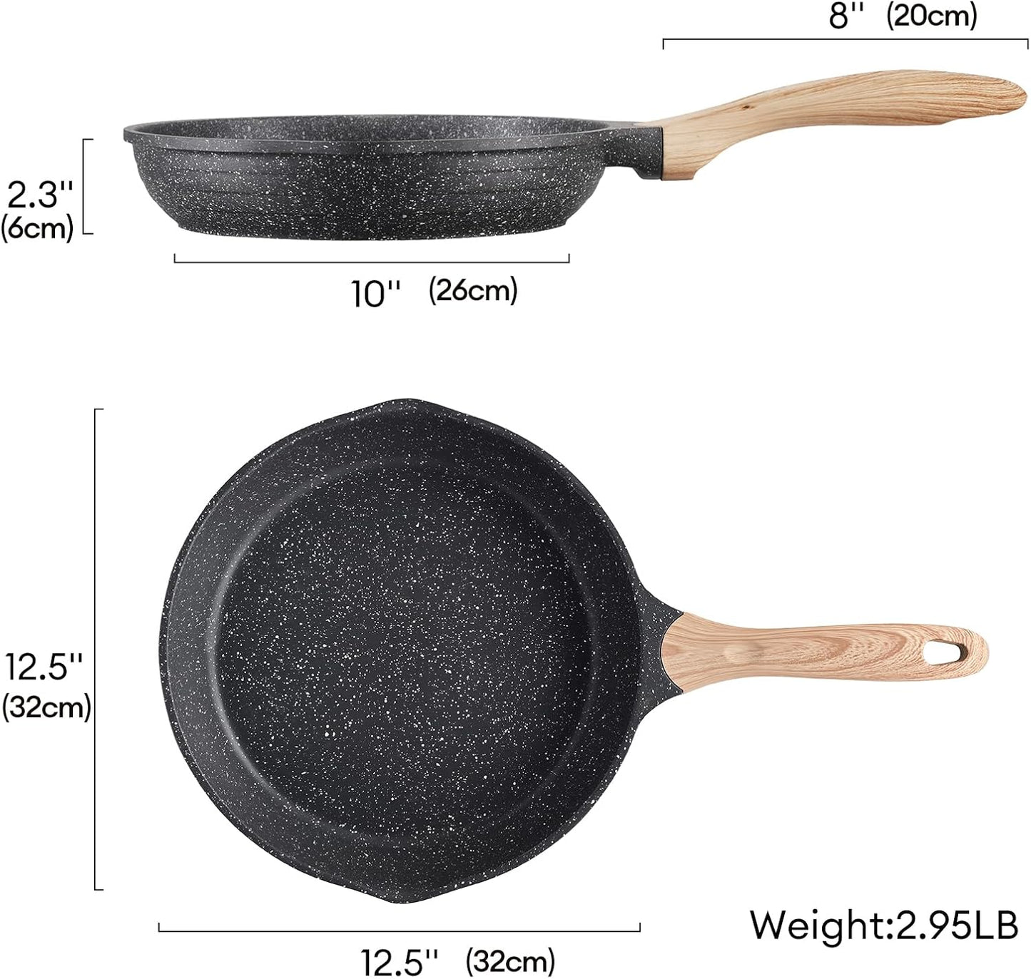 JEETEE 12.5 Inch Nonstick Frying Pan, Stone Coating Cookware, Nonstick Omelette Pan with Heat-Resistant Handle, Induction Skillet for Eggs (Grey)