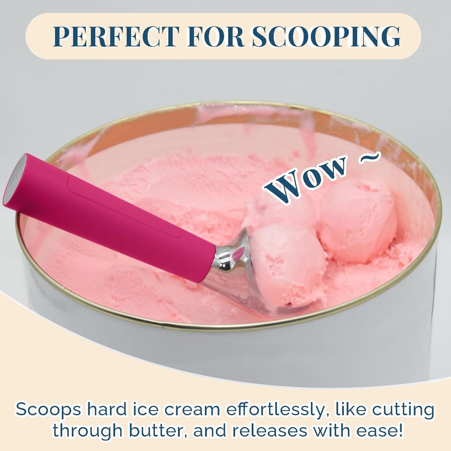 Heated Ice Cream Scoop Rechargeable, Electric Warming Ice Cream Scooper with LED Display, Heats to 158°F for Hard Ice Cream, Easy for Seniors & Kids, IP67 Waterproof (Hot Pink, 2oz)