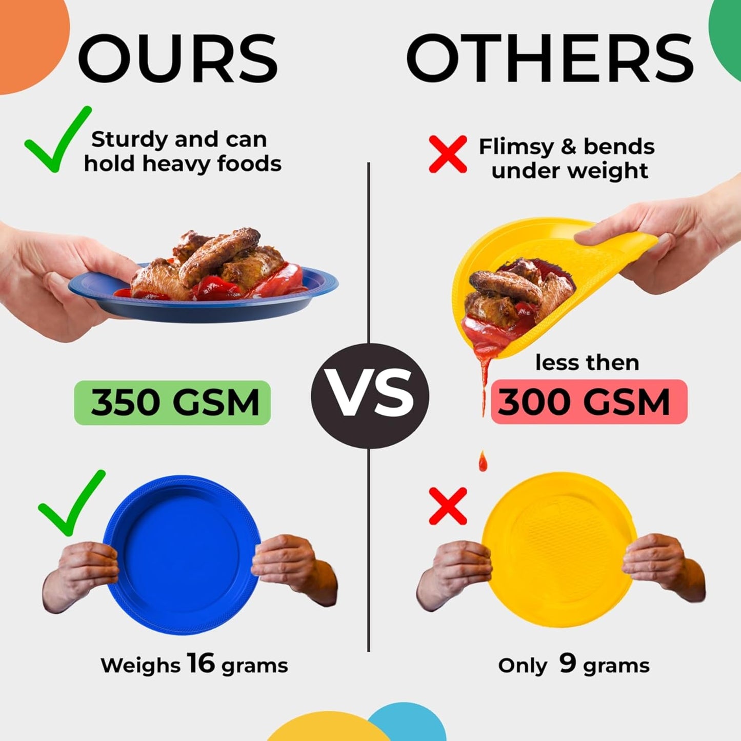 Exquisite Party Solids Hot Pink Plastic Plates For Party 9" Hot Pink Disposable Plates Heavy Duty Supplies 100 Pcs Plastic Dinnerware Sets Heavy Duty 350 GSM Disposable Dinnerware Set