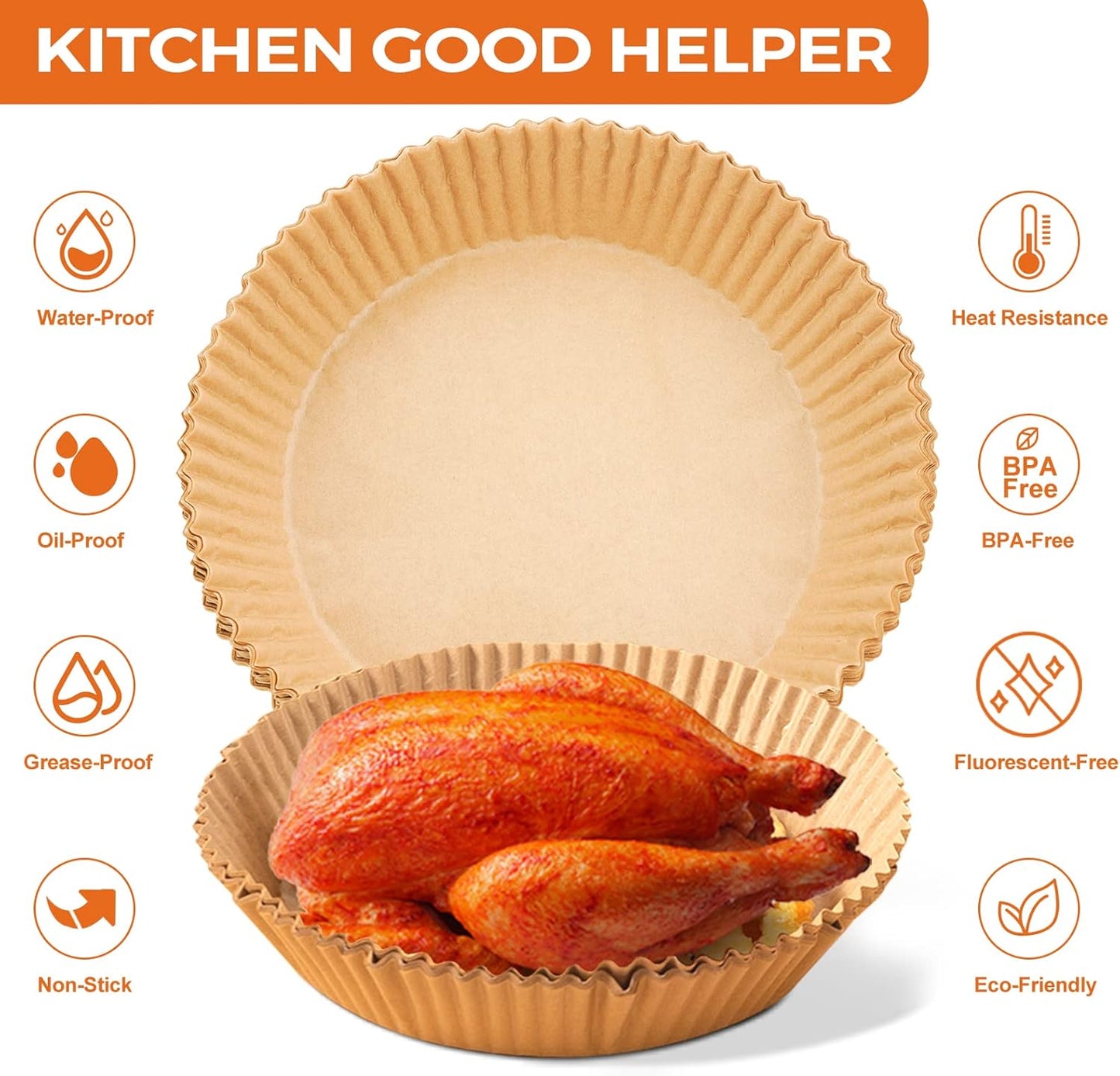 Air Fryer Liners for Najia, 50 PCS Air Fryer Paper Liners Disposable - 6.3 Inch Round Parchment Sheets for 2-4 qt Basket, Oil Proof Airfryer Paper Liner for Baking Cooking Food