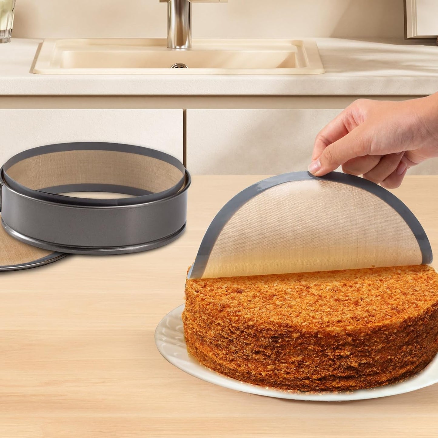 Non Sick Silicone Baking Mat for Springform Pan 9 inch, Prevent cake from Sticking to Bottom and Side, Easy Clean Silicone mat for Cheesecake Pan