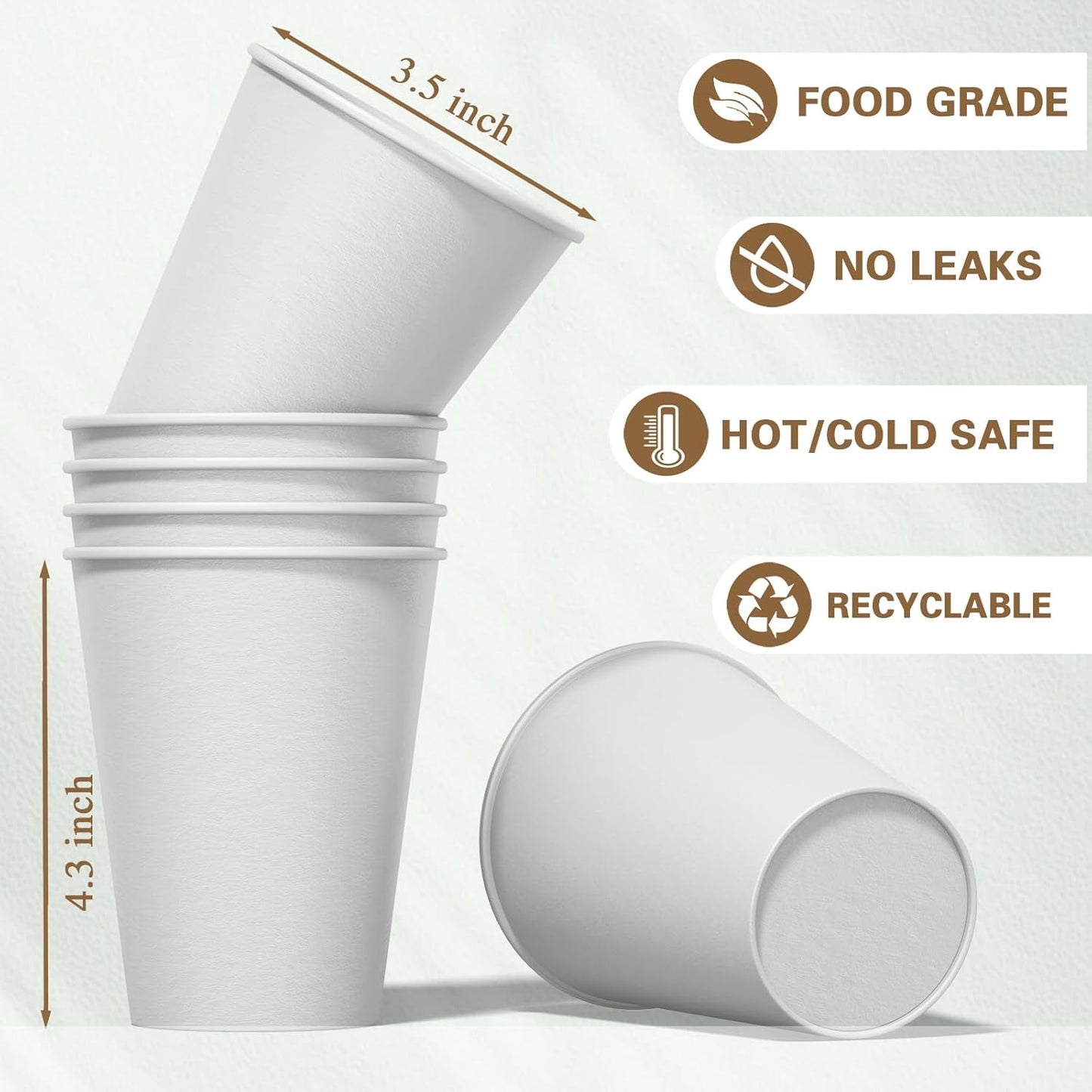 12 oz Paper Cups Disposable 300 Count - Bulk White Coffee Cups for Hot & Cold Beverages, Party Supplies | Leakproof, Recyclable Paper Cups