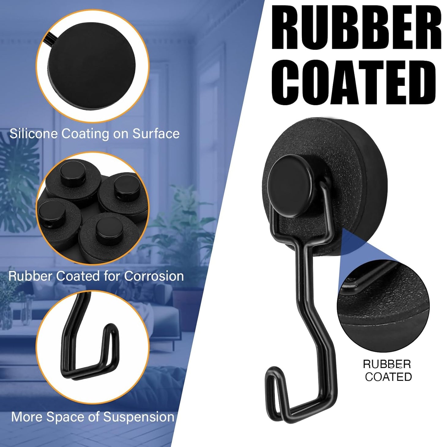 Heavy Duty Magnetic Hooks for Grill, Refrigerator & BBQ – 12-Pack Strong Rare Earth Magnet Hooks for Hanging Grill Tools, Towels & Outdoor Camping Accessories