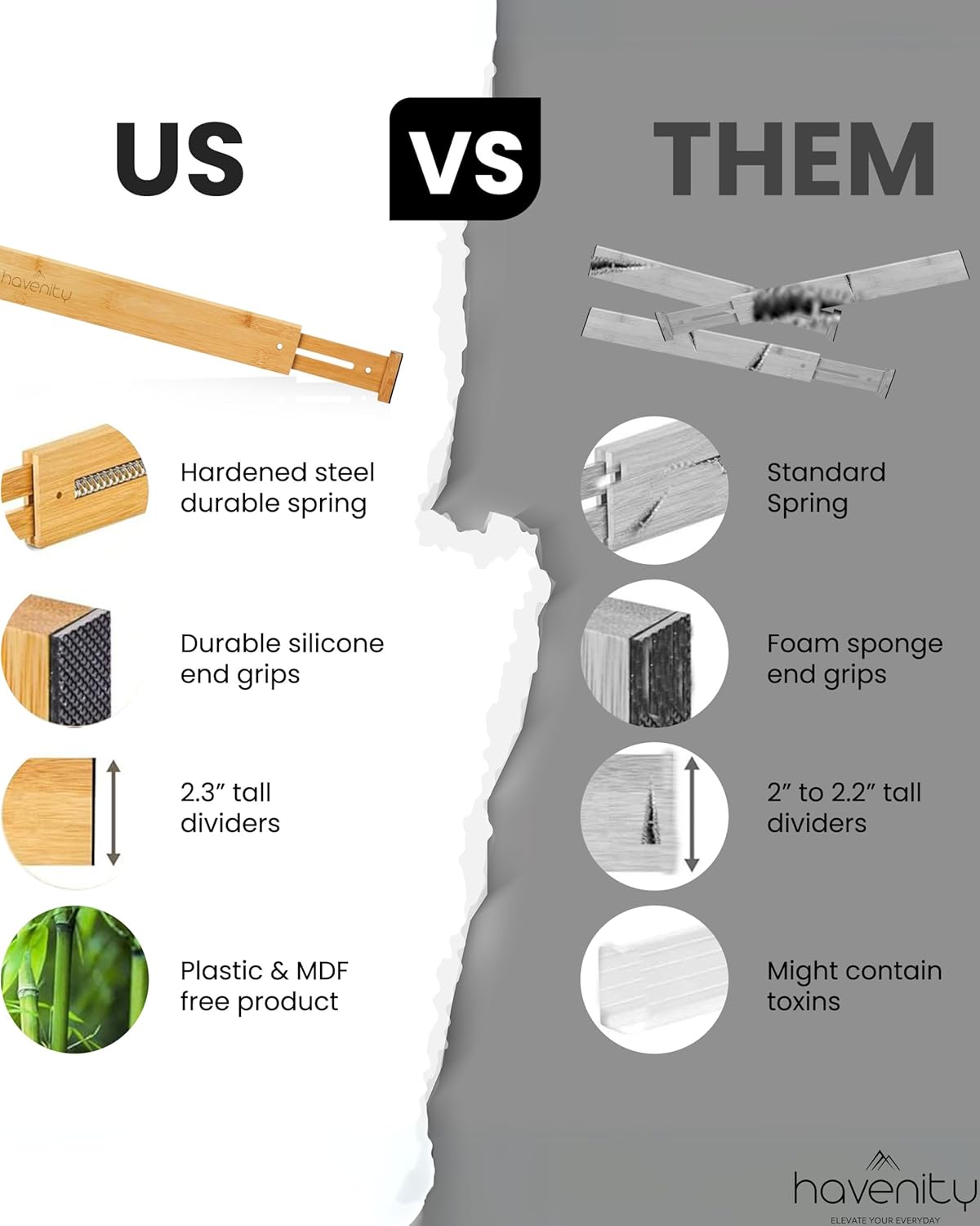 4 Pcs Bamboo Kitchen Drawer Dividers Large 17"-22", Spring Loaded, Works in Kitchen, Adjustable Drawer Organizers, Dresser, Bathroom, Bedroom, Drawer Desk, Office