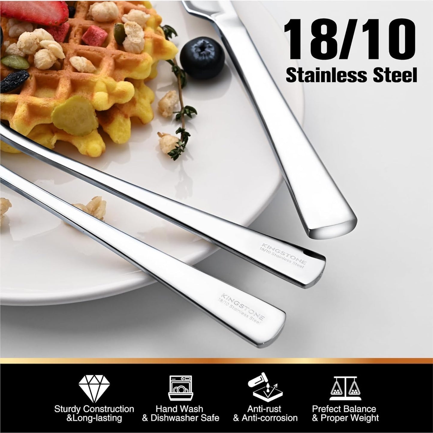 KINGSTONE 18/10 Stainless Steel Flatware, 15-Piece Forged Silverware Set for 3, Mirror Polished Cutlery Set Dishwaher Safe for Home, Restaurant, Wedding, Party