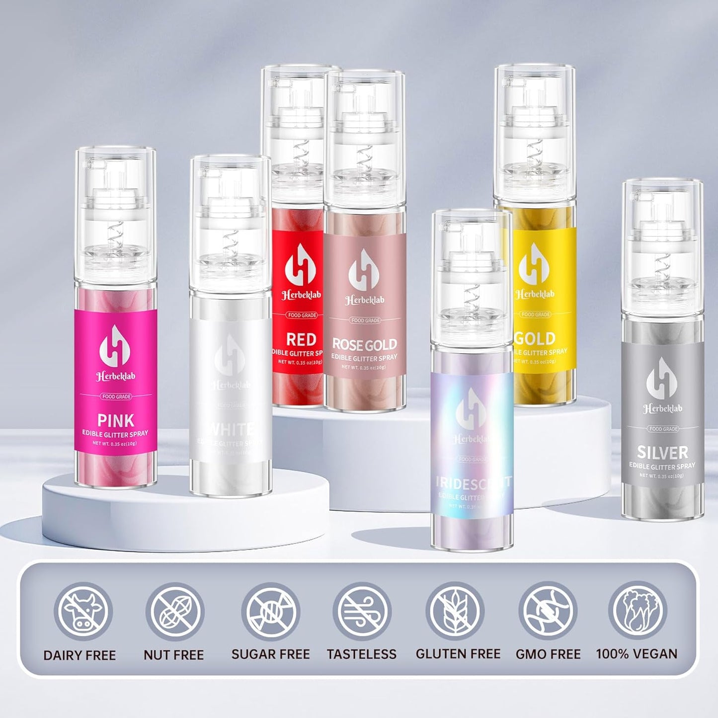 White Edible Glitter Spray - Herbeklab 10g Edible Diamond White Glitter for Cakes Food Grade Shimmer Powder for Cookie Decorating Chocolate Strawberry