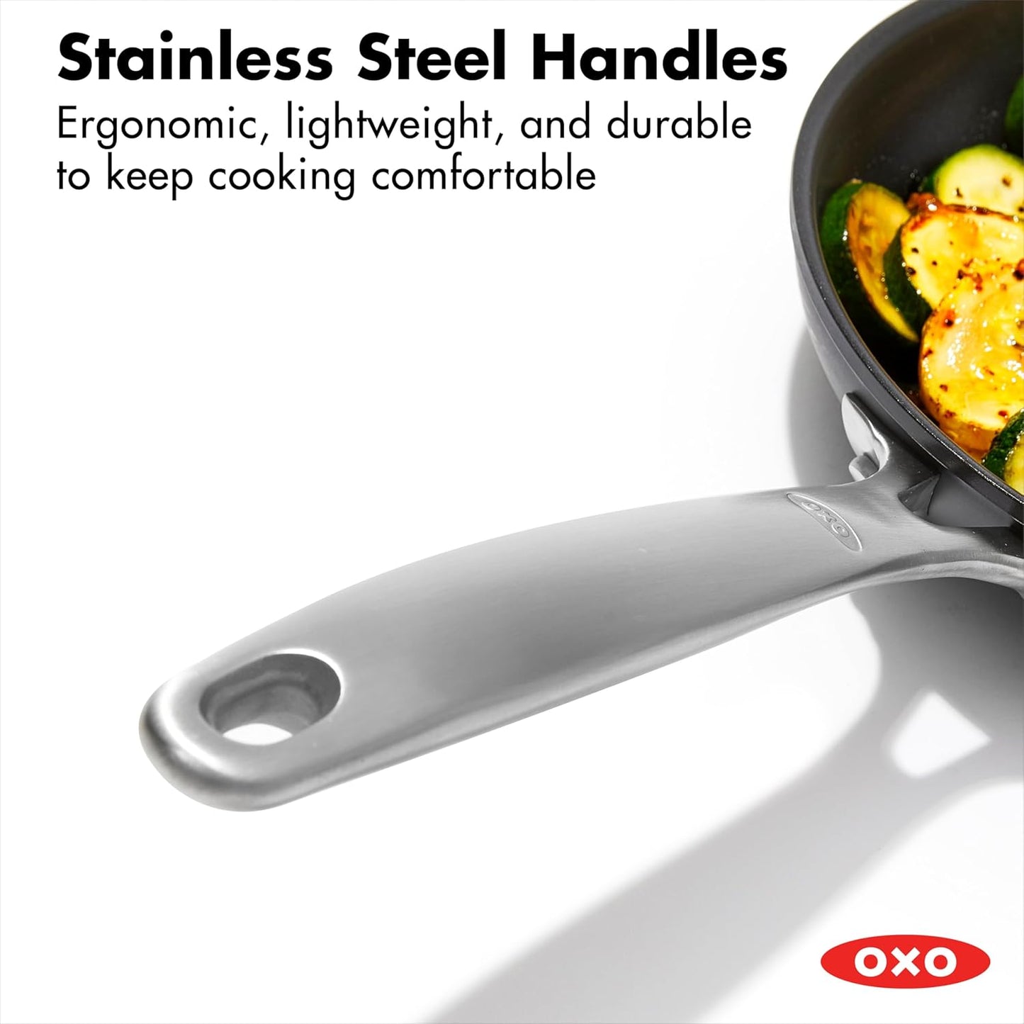 OXO Enhanced, 8" 10" and 12" 3 Piece Frying Pan Skillet Set, Healthy Ceramic Nonstick, PFAS-Free, Stainless Steel Handle, Dishwasher Safe, Oven Safe, Black