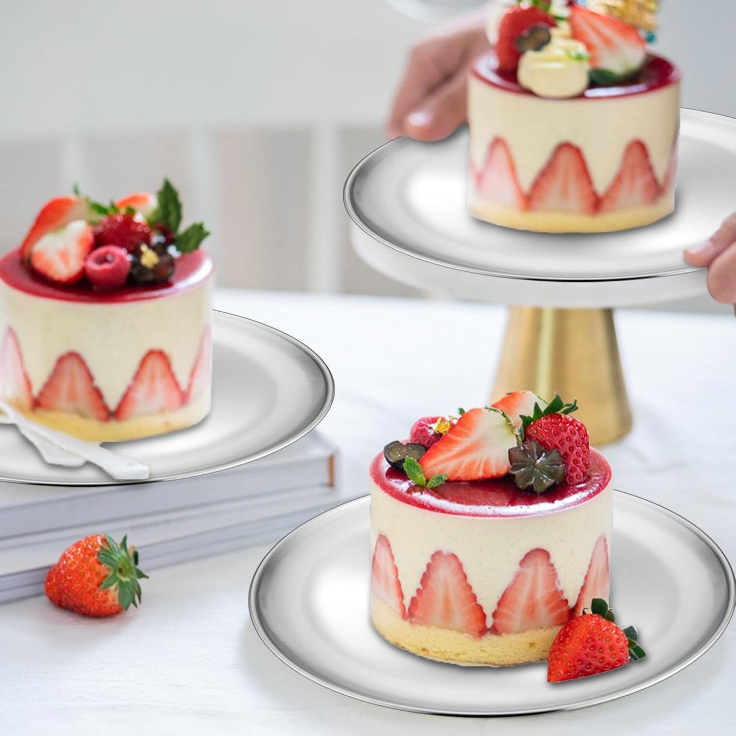 TeamFar Pizza Pan, 9 Inch Stainless Steel Pizza Trays, Small Round Pizza Plate for Toaster Oven Kitchen Home Baking Cooking Serving, Healthy & Sturdy, Easy Clean &Dishwasher Safe, Set of 6