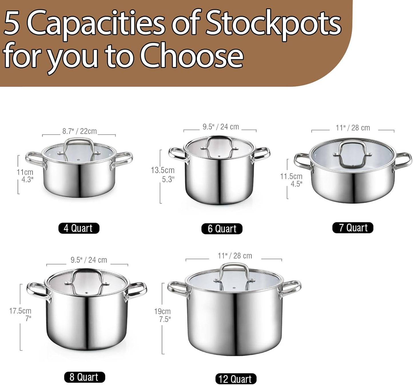 Cook N Home Stainless Steel Stockpot with Lid 4 Quart, Tri-Ply Clad Soup Pot, Induction Cooking pot, Silver