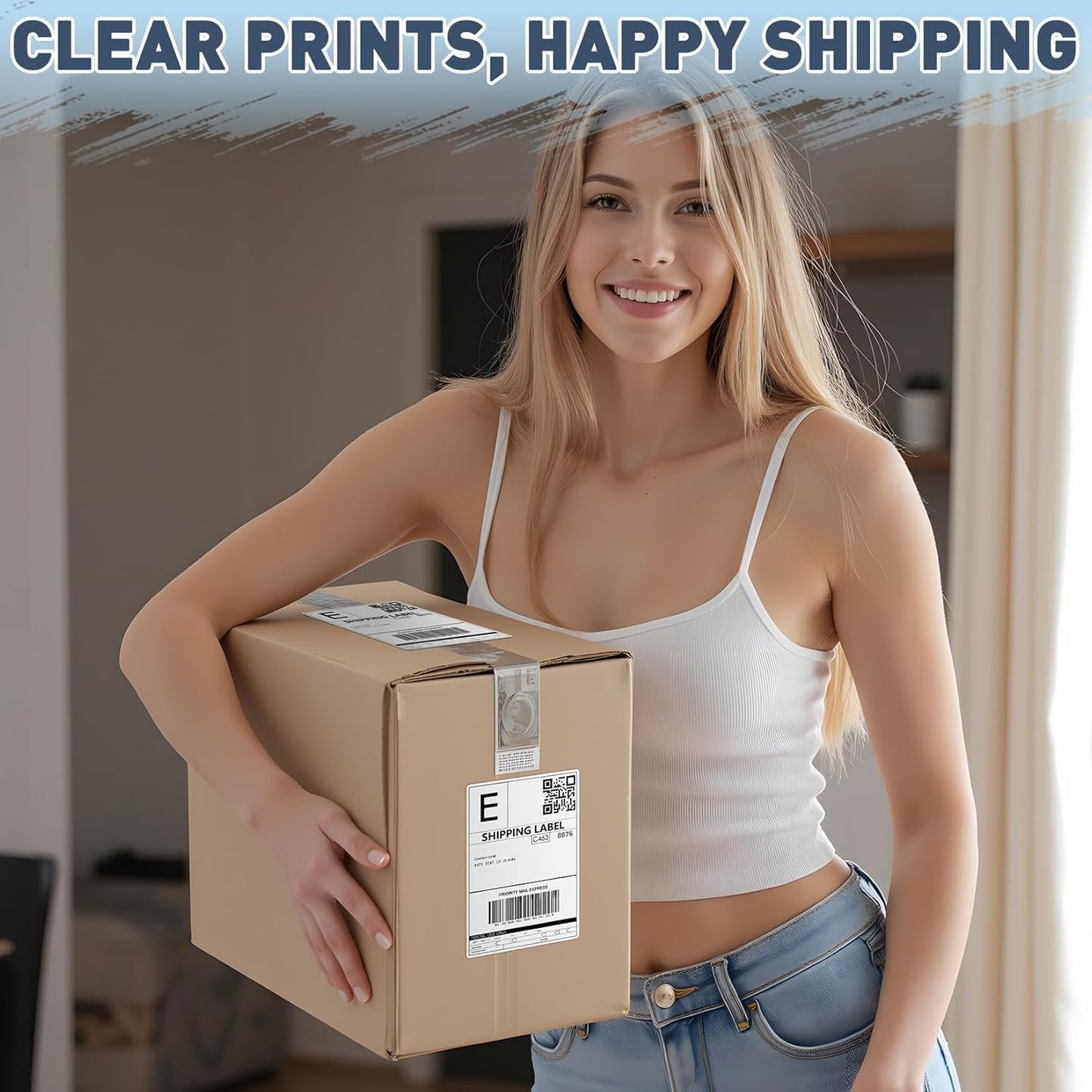 JTIEO 2" x 4" Sticker Labels Direct Thermal Labels 300Pcs Shipping Label, Compatible with Zebra & Rollo Label Printer