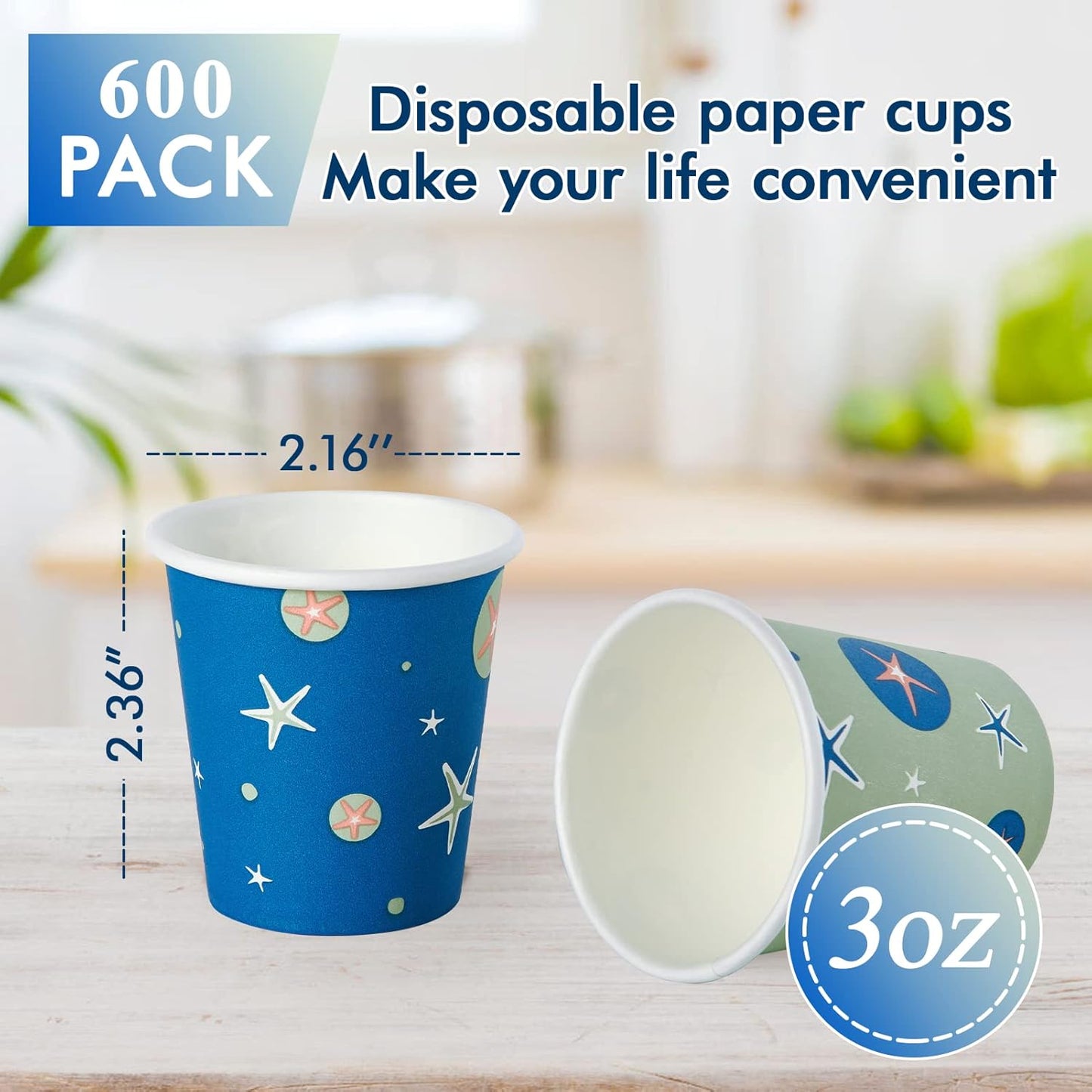 600 Pack 3 oz Paper Cups, Disposable Mini Cups for Mouthwash Espresso Snack Used for Bathroom, Party, Picnic, Travel and Events