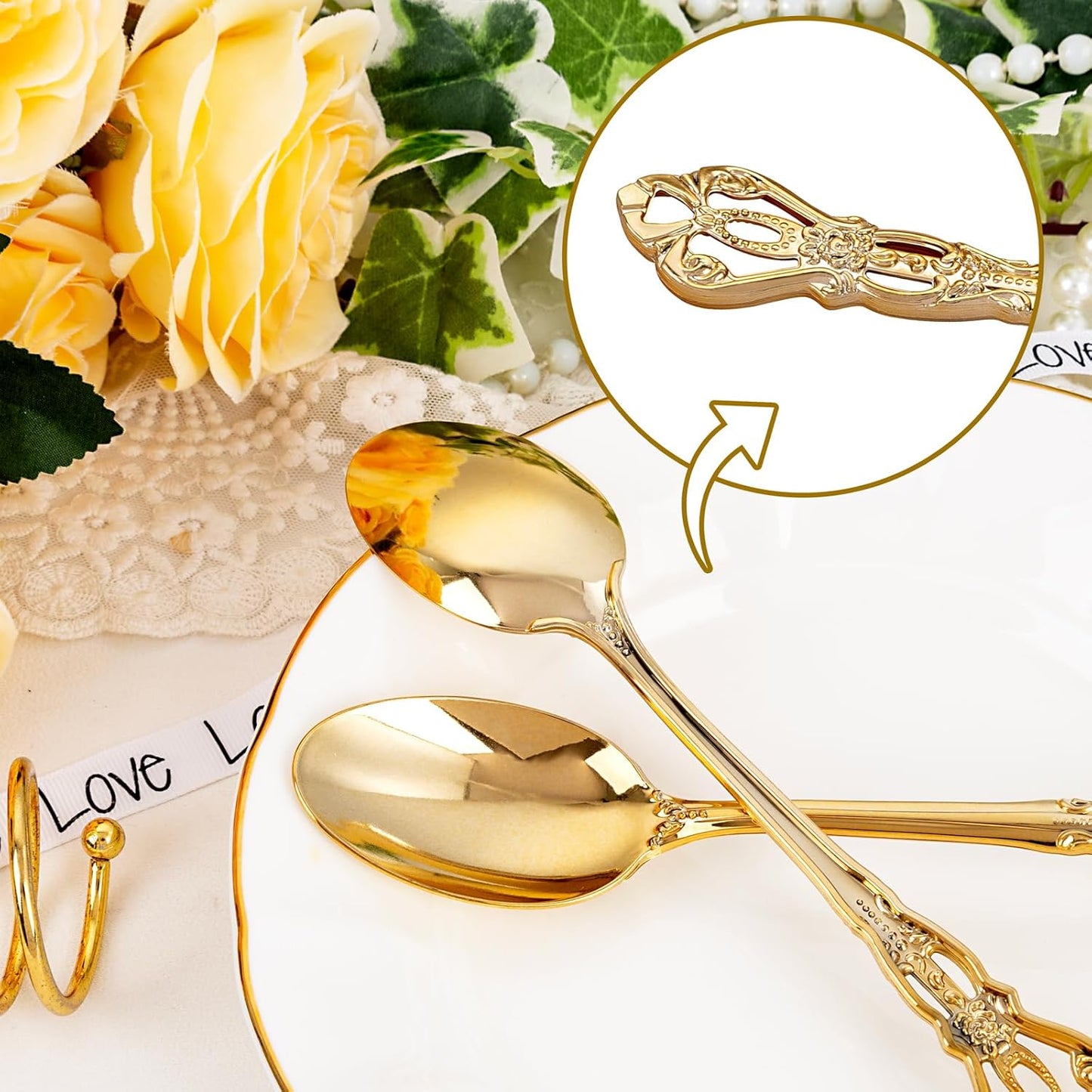 75PCS Gold Plastic Spoons - Gold Spoons Disposable - 8.1 Inch Heavy Duty Plastic Silverware - Heavyweight Elegant Disposable Utensils for Catering, Parties, Dinners, Weddings