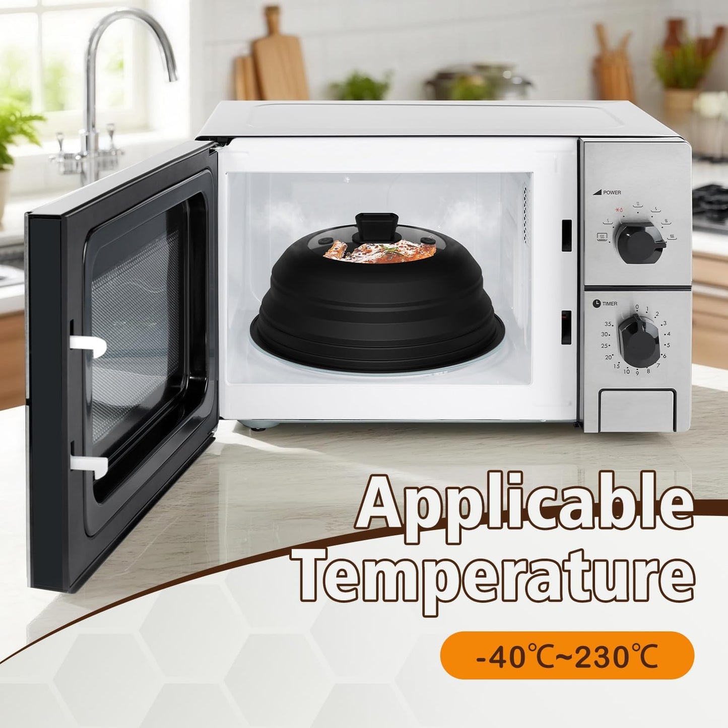 Lzerking Microwave Splatter Cover & Silicone Mat, 10.8 inch Glass Splatter Guard Lid with Collapsible Silicone for Food, Fits 6-10 inch Pot Plate Bowl, Heat Resistant, Dishwasher Safe, Kitchen, Black