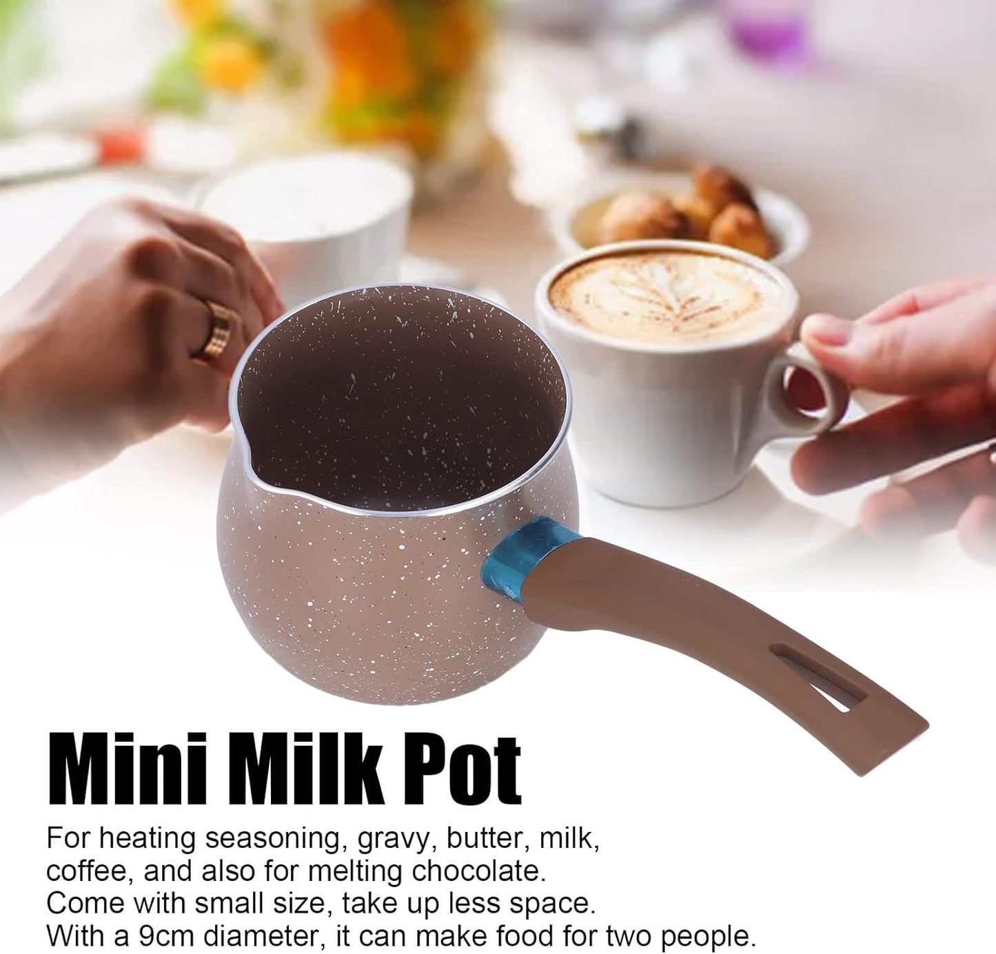 Mini Milk Pan, Mini Non Stick Pot, Butter Warmer Pot, Aluminium Alloy for Home Kitchen Mini Milk Pan Single Handle 9cm Diameter Anti Scalding Saucepan Cooking Pot Stone Pot(brown)