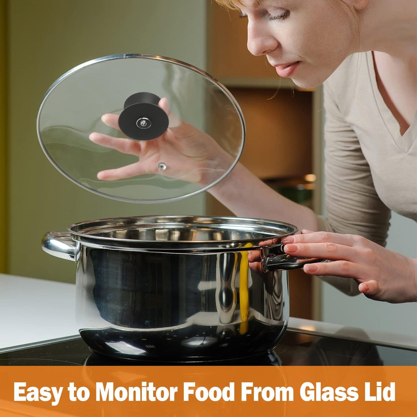 Wadaza Pan Lid 13 Inch - Tempered Glass Pot Lid - Oven Safe Replacement Glass Lid for Frying Pan Wok Pot Skillet