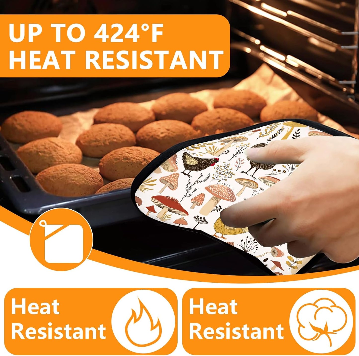 Rooster Oven Mitts and Pot Holders Sets 4Pcs,Extra Long Oven Gloves Potholder for Kitchen Cooking Baking BBQ 100% Cotton Heat Resistant