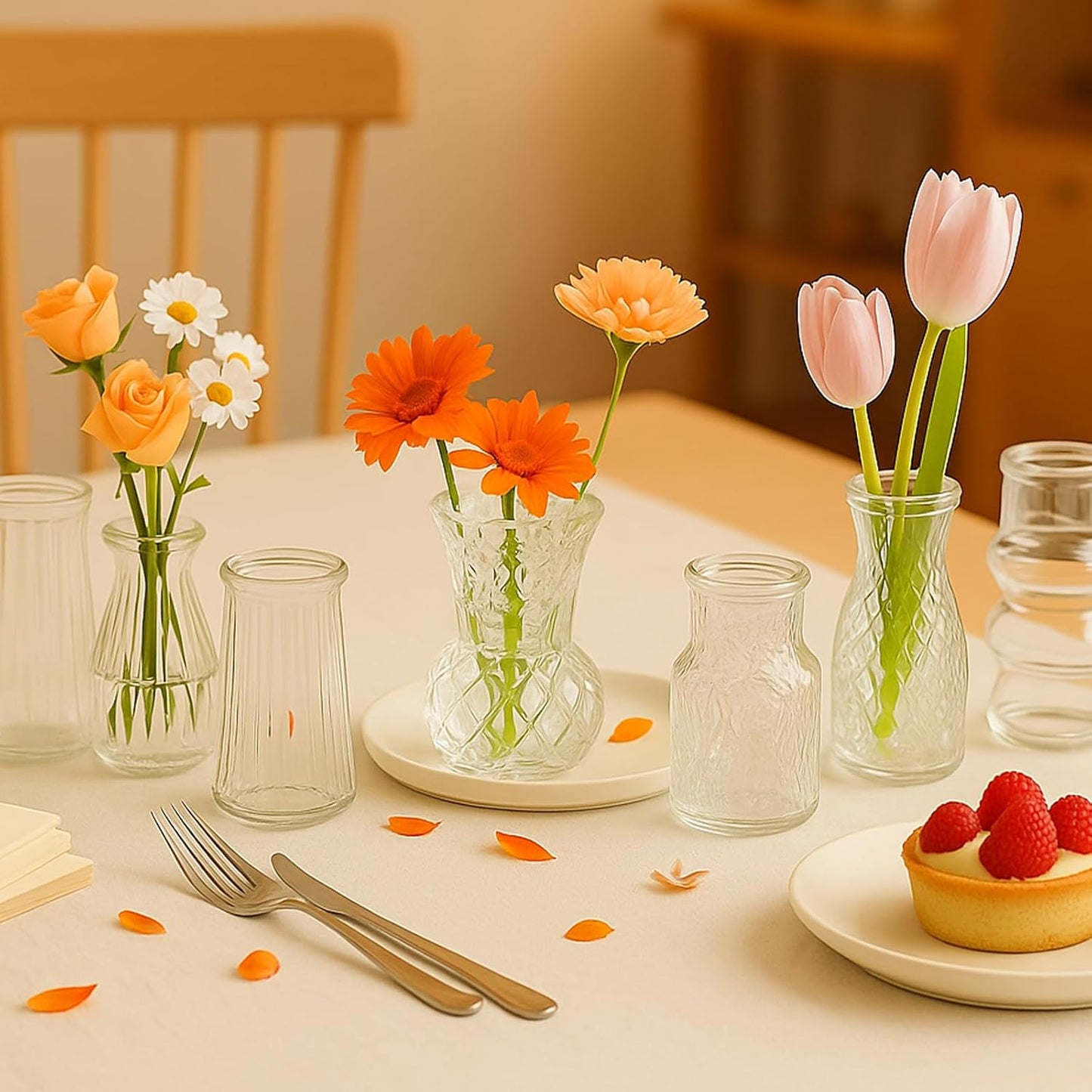 Glass Bud Vase Set of 10 Pcs, Small Clear Bud Vases for Flowers, Vintage Vases for Centerpiece Table Wedding Decorations Home Decor Glass Bottles for Birthday Party Anniversary