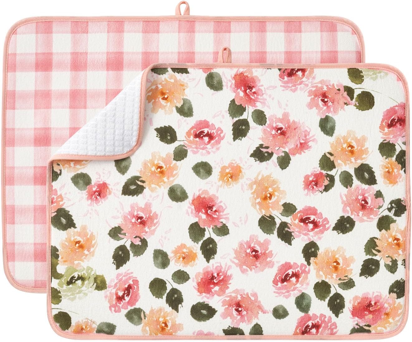 FRESHMINT Printed Dish Drying Mats for Kitchen Counter 2 Pack Absorbent Reversible Drying Mats Microfiber Kitchen Countertop Protector Dishes Drying Pad Extra Large 18"x24" Dish Mat