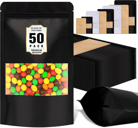 Jetmore-50pack-Smell-Proof-Bag, Zip Lock Pouches with Window, Resealable Bags for Small Business, Small Sealable Bags for Packaging Snack, Coffee, Spice, Candy, Trail Mix, Wax, Mylar Bags 3.5