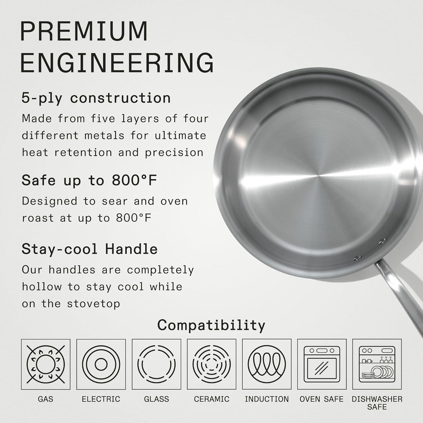 Made In Cookware - 12-Inch Stainless Steel Frying Pan - 5 Ply Stainless Clad - Professional Cookware - Crafted in Italy - Induction Compatible