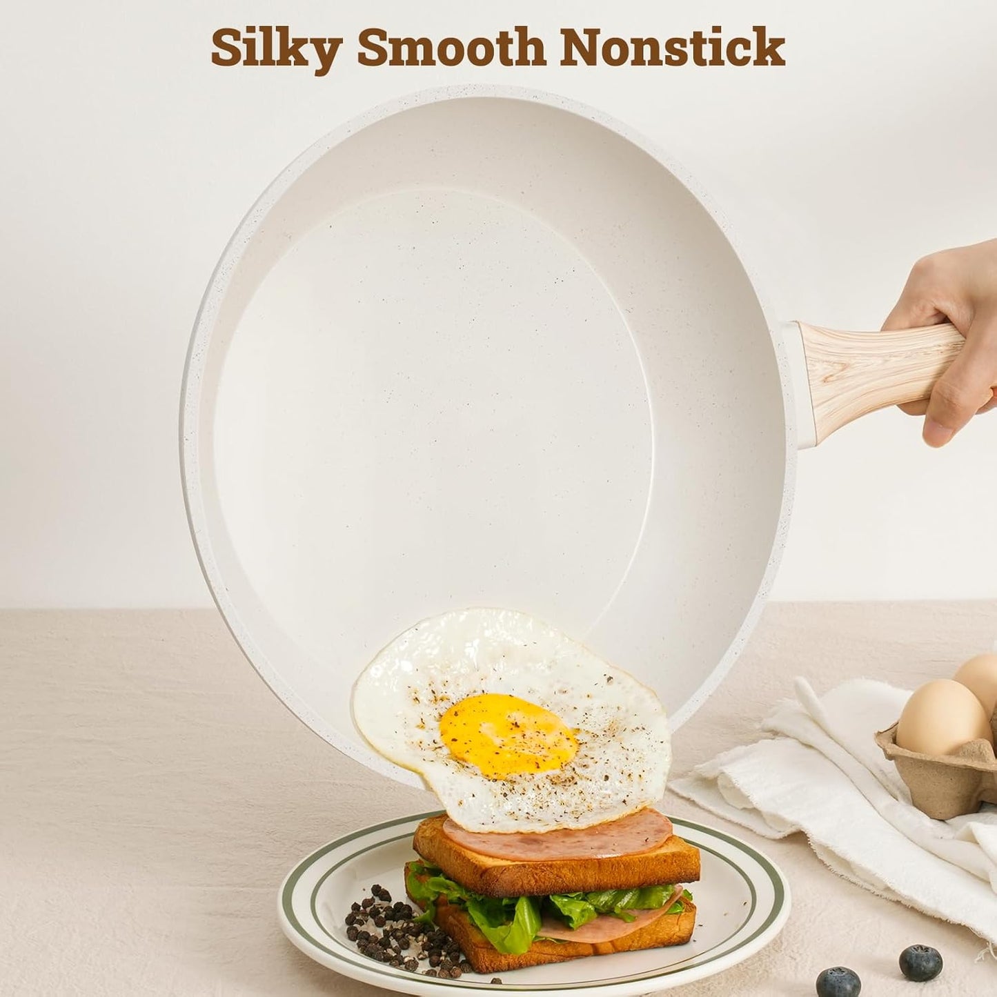 17 Pcs Pots and Pans Set Non stick，Cookware Sets White Granite Induction Cookware, Non-toxic Healthy Non Stick Kitchen Cooking Set with Frying Pans Set, Saucepans (PFAS, PFOA, PFOS Free) White