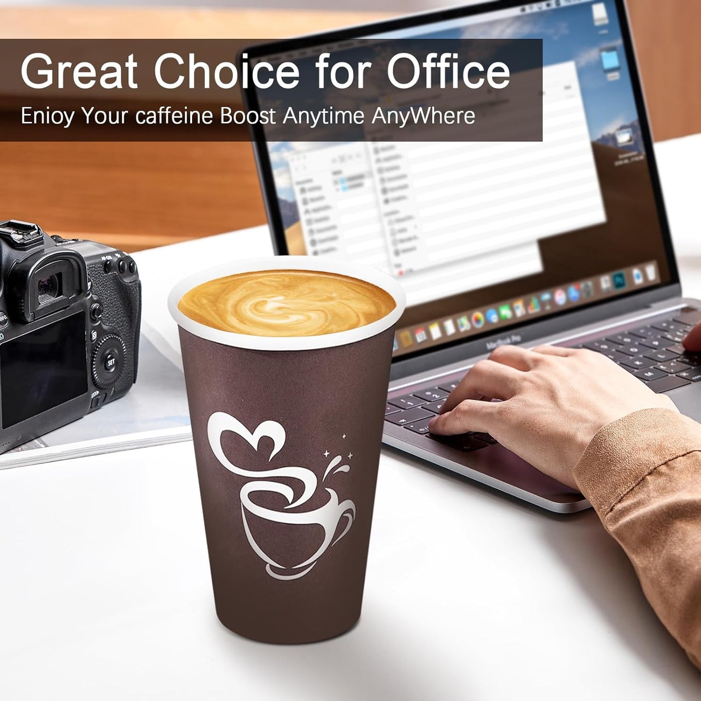 180 Count 16 oz Paper Coffee Cups, Disposable Drinking Cup for Hot or Cold Beverage, 16 ounce Brown Coffee Cups for Party, Home, Travel, Picnic