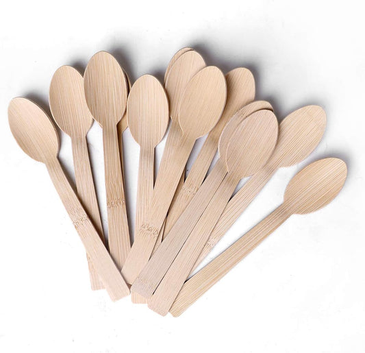 Bamboo Utensils Disposable- 100PK Bamboo Spoons for Eating 100% Biodegradable Compostable Renewable Natural Travel Cutlery 6.7" Spoon for Camping/Party