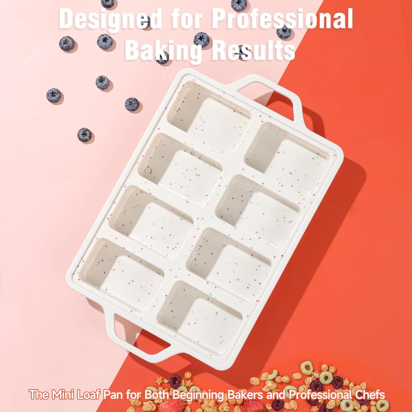SJ Silicone Mini Loaf Pans with Metal Reinforced Frame-2 Pack, Non-stick Silicone Mini Bread Loaf Pans for Baking 8-Cavity, Tiny Banana Bread Set, Dishwasher Safe Brownie Pan-Cream