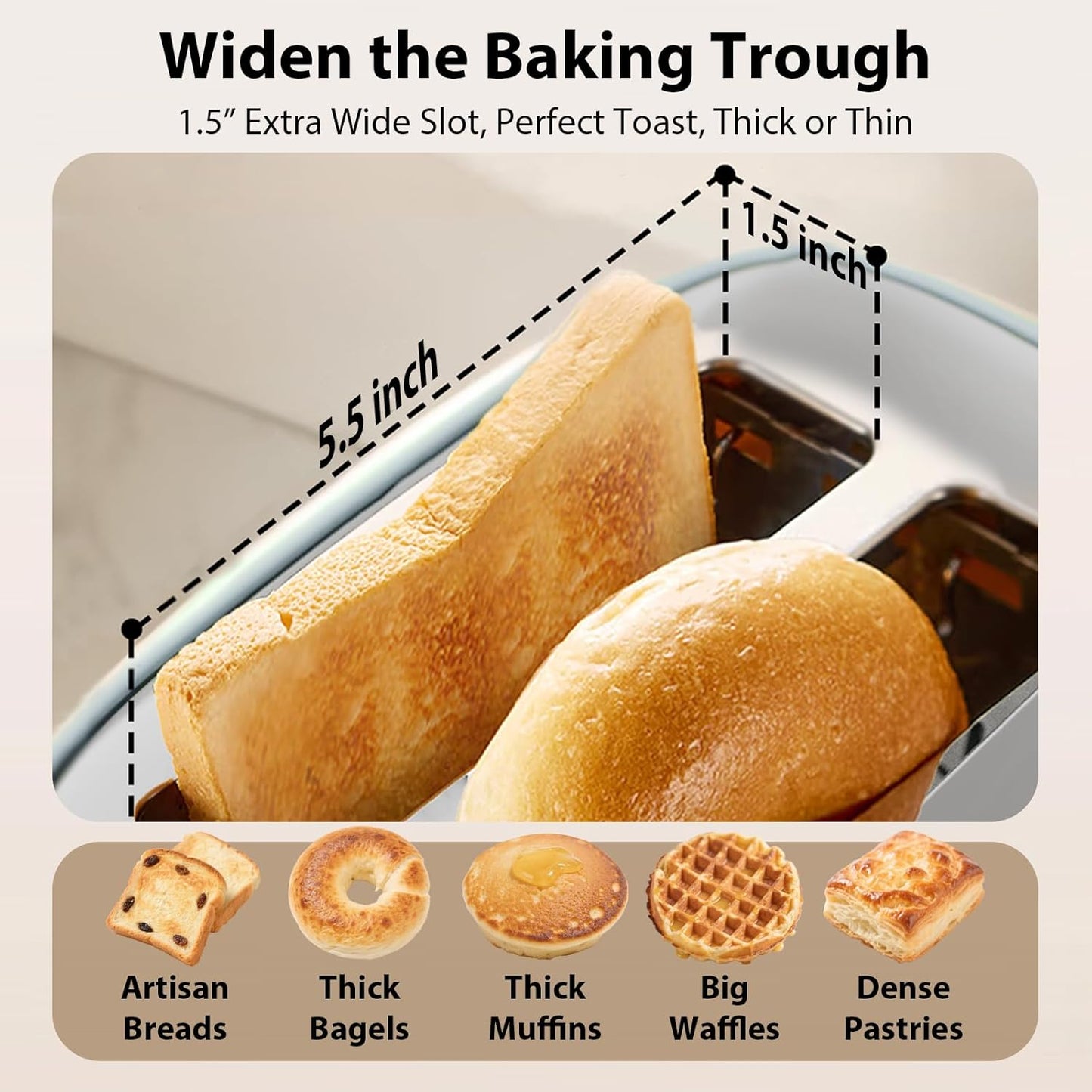 4-Slice Toaster 1.5" Extra Wide Slot Stainless Steel with High Lift Lever, 6 Presets & Bagel/Defrost/Cancel Function, Removal Crumb Tray, Under Base Cord Storage, Green