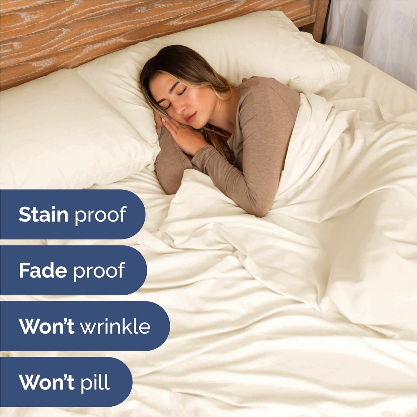 Full Size 4 Piece Sheet Set - Comfy Breathable & Cooling Bed Sheets Set - Hotel Luxury Bedding for Women, Men, Kids, Teens, Boys & Girls - Deep Pockets, Ultra-Soft, Wrinkle Free - Oeko-Tex - Off White