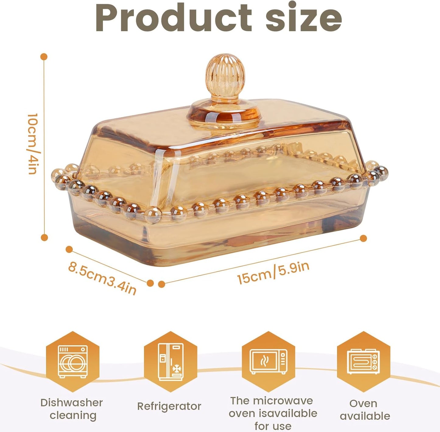 Glass Butter Dish with Lid for Countertop Amber Vintage Crystal Butter Holder for Counter,Covered Glass Butter Keeper on Counter Butter Tray for Refrigerator(Amber)