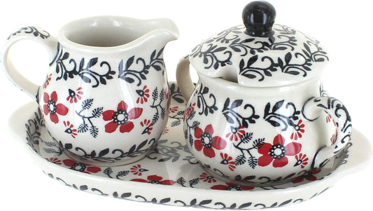 Blue Rose Polish Pottery Scarlett Ivy Sugar & Creamer with Tray