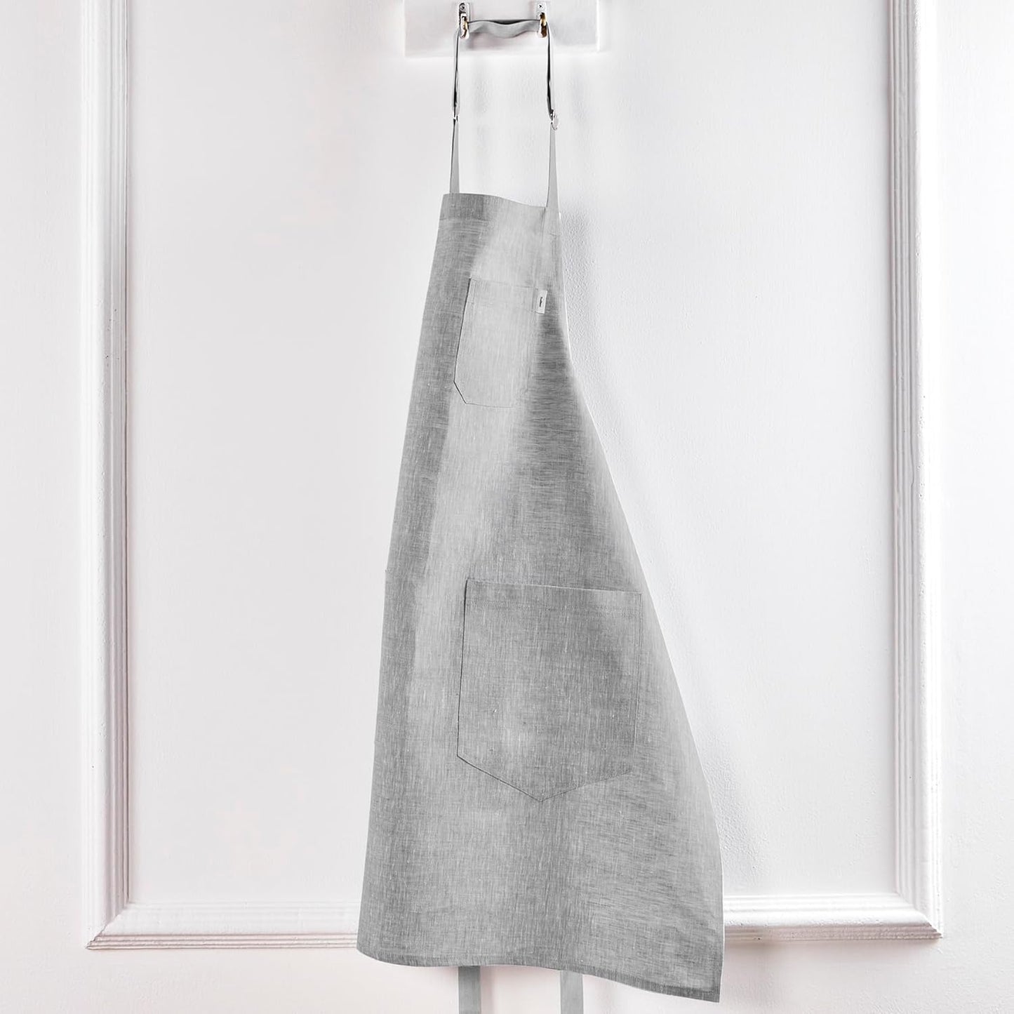 Solino Home Linen Bib Apron for Men & Women - Oyster Grey/Soft Grey Kitchen Apron with Front Pockets - Handcrafted from European Flax