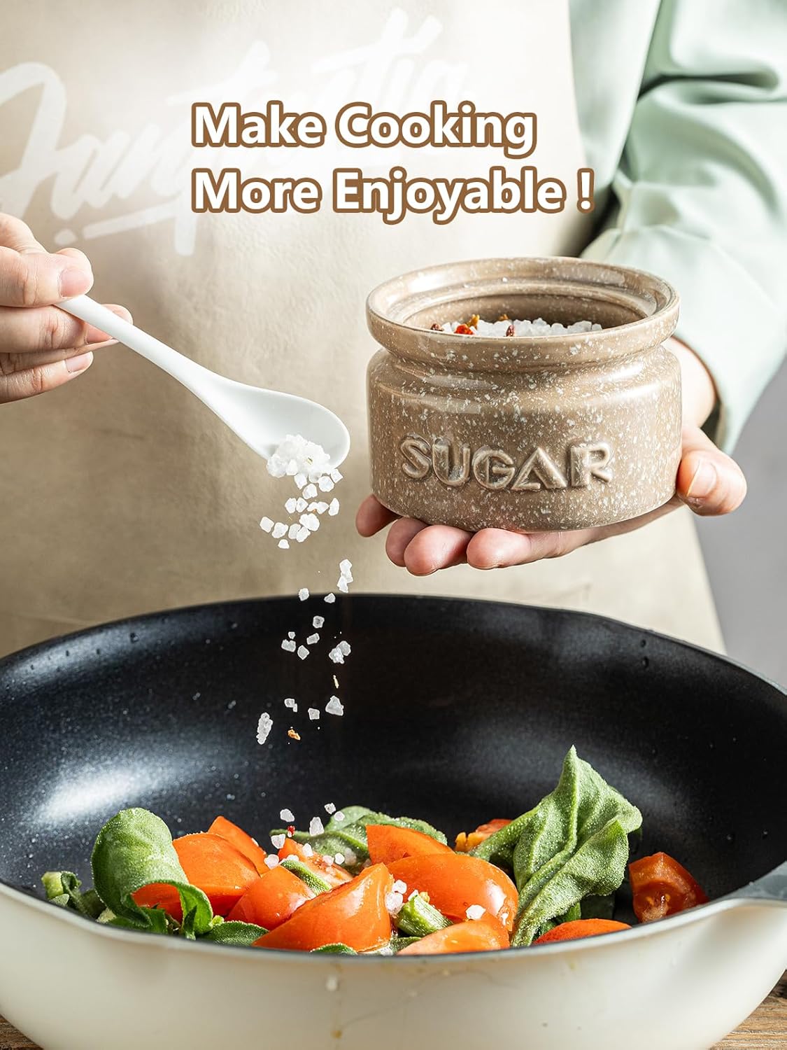 Gomakren Sugar Bowl with Lid and Spoon, Sugar Container Sugar Dish 10oz, Ceramic Sugar Jar for Coffee Bar, Kitchen, Countertop - Modern Farmhouse Kitchen Christmas Decor, Brown