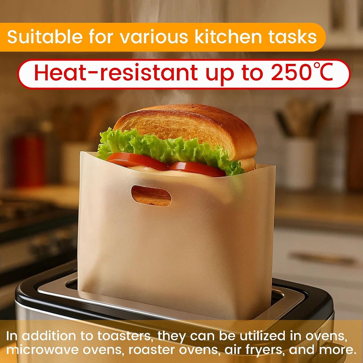 VGOODALL 12 Pack Reusable Toaster Bags, 3 Sizes Non Stick Heat Resistant Sandwich Bags Easy to Clean for Grilled Cheese Sandwiches