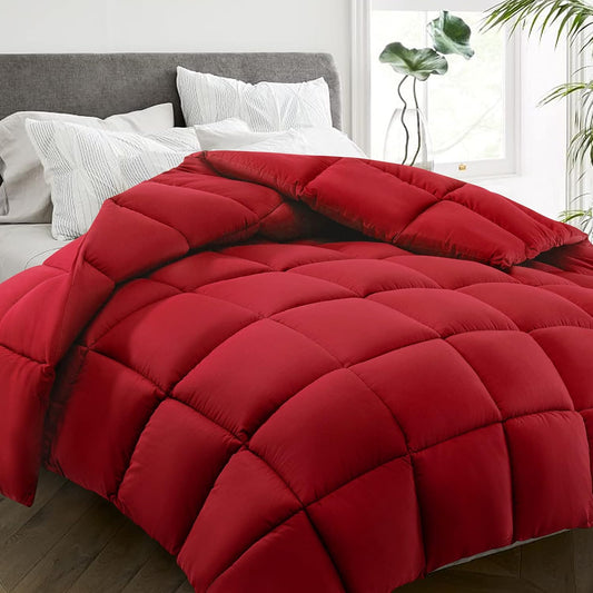 HYLEORY All Season Full Size Bed Comforter - Cooling Down Alternative Quilted Duvet Insert with Corner Tabs - Winter Warm - Machine Washable - Red