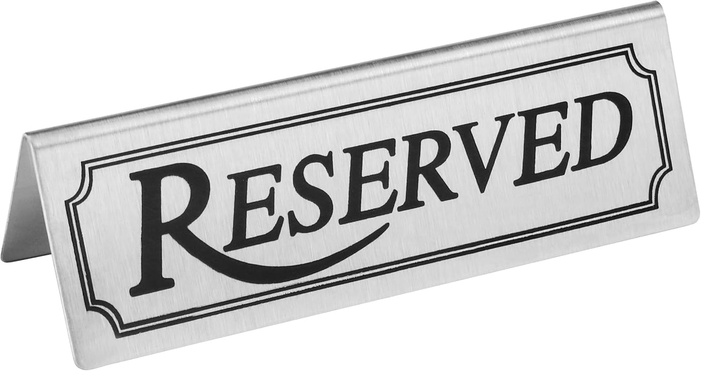 New Star Foodservice Stainless Steel Table Tent Sign (Silver (Reserved), 4.75"x 1.75" (Set of 6))