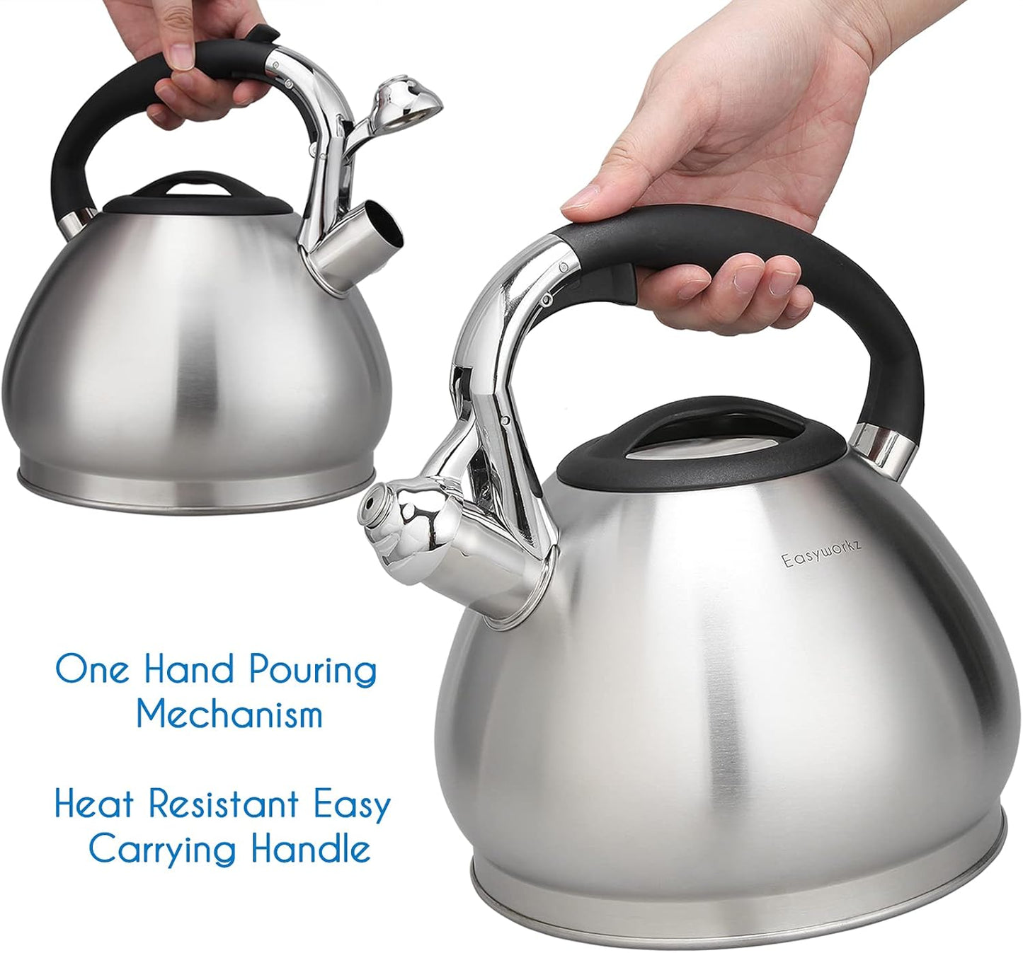 Easyworkz Whistling Stovetop Tea Kettle Food Grade Stainless Steel Hot Water Tea Pot With Loud Whistle, 2.4 Quart(2.3l)