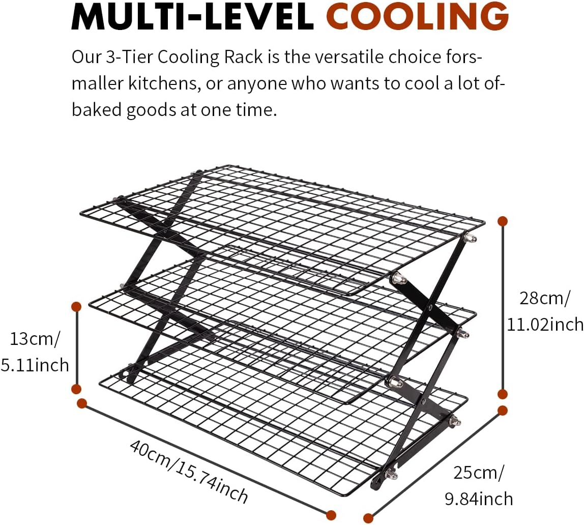 ShellKingdom 3 Tier Collapsible Cooling Rack, Outdoor Camping Picnic Shelf, Wire Cooling Rack for Baking, Cookies, Cake, Roasting, Grilling, Drying Rack