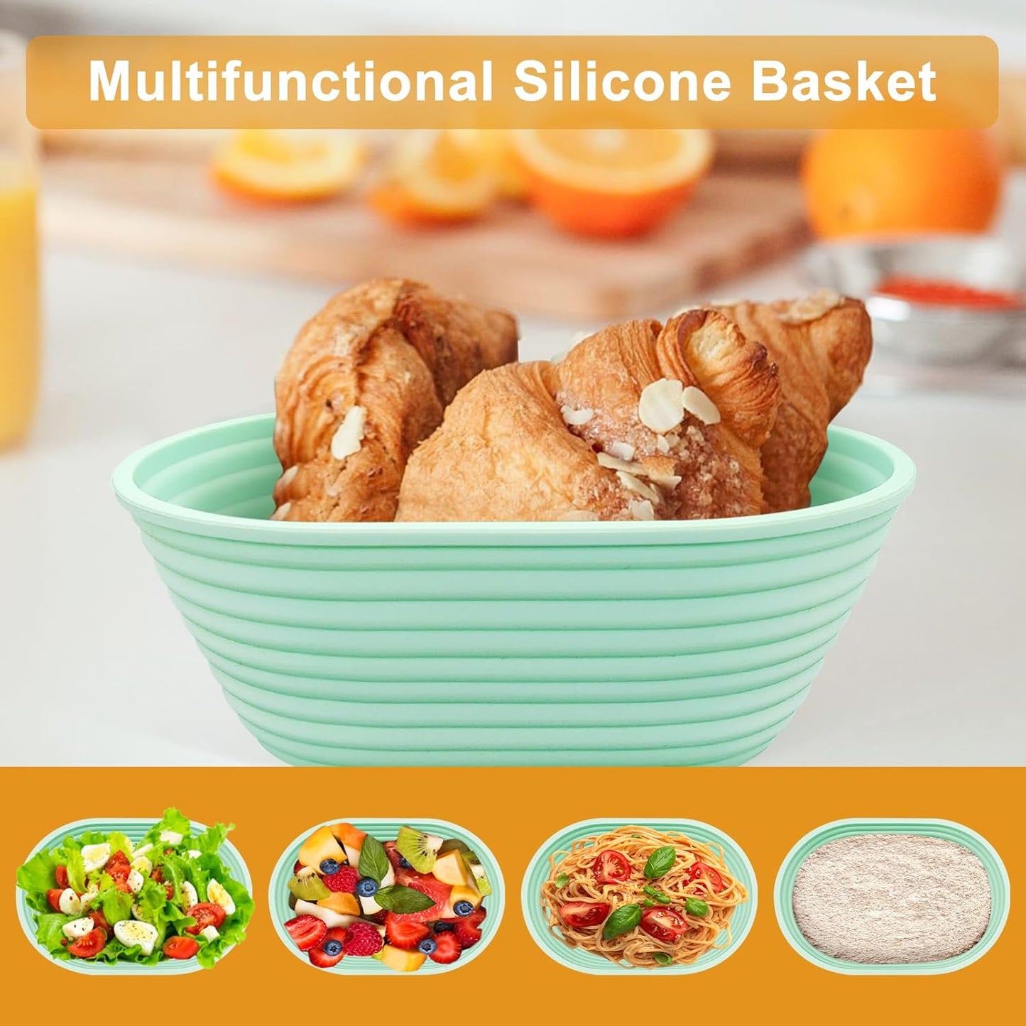 Silicone Banneton, Sourdough Bread Baskets (Set of 5, 6.5 Inch), Mini Oval Proofing Bowls, Bread Making Baking Supplies, Banneton proofing basket for Sourdough Baking