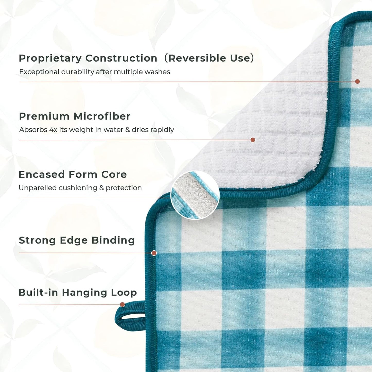 FRESHMINT Printed Dish Drying Mat for Kitchen Counter 2 Pack Absorbent Reversible Drying Mats Microfiber Kitchen Drying Mat, Extra Large Dishes Drainer Mats (18"x16", Lemon)