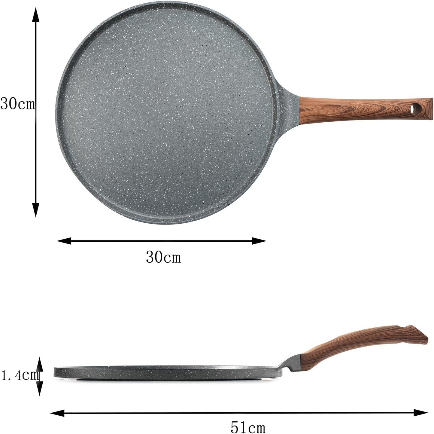 SENSARTE Nonstick Crepe Pan, Swiss Granite Coating Dosa Pan Pancake Flat Skillet Tawa Griddle 12-Inch with Stay-Cool Handle, Induction Compatible