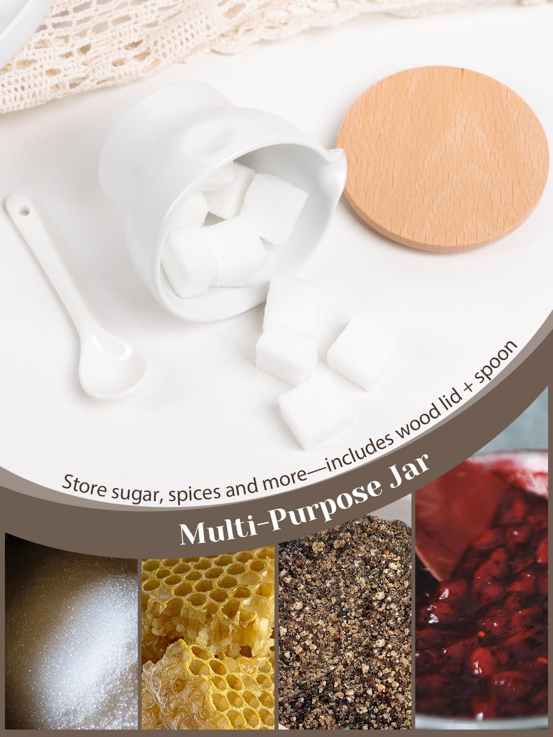 INGOFIN Ceramic Sugar and Creamer Set with Lid and Spoon, 3-Piece Porcelain Creamer Pitcher Milk Jug and Sugar Bowl for Coffee Bar, Tea Time, Kitchen Serving,3.5oz & 6oz, Dishwasher Safe, Modern White