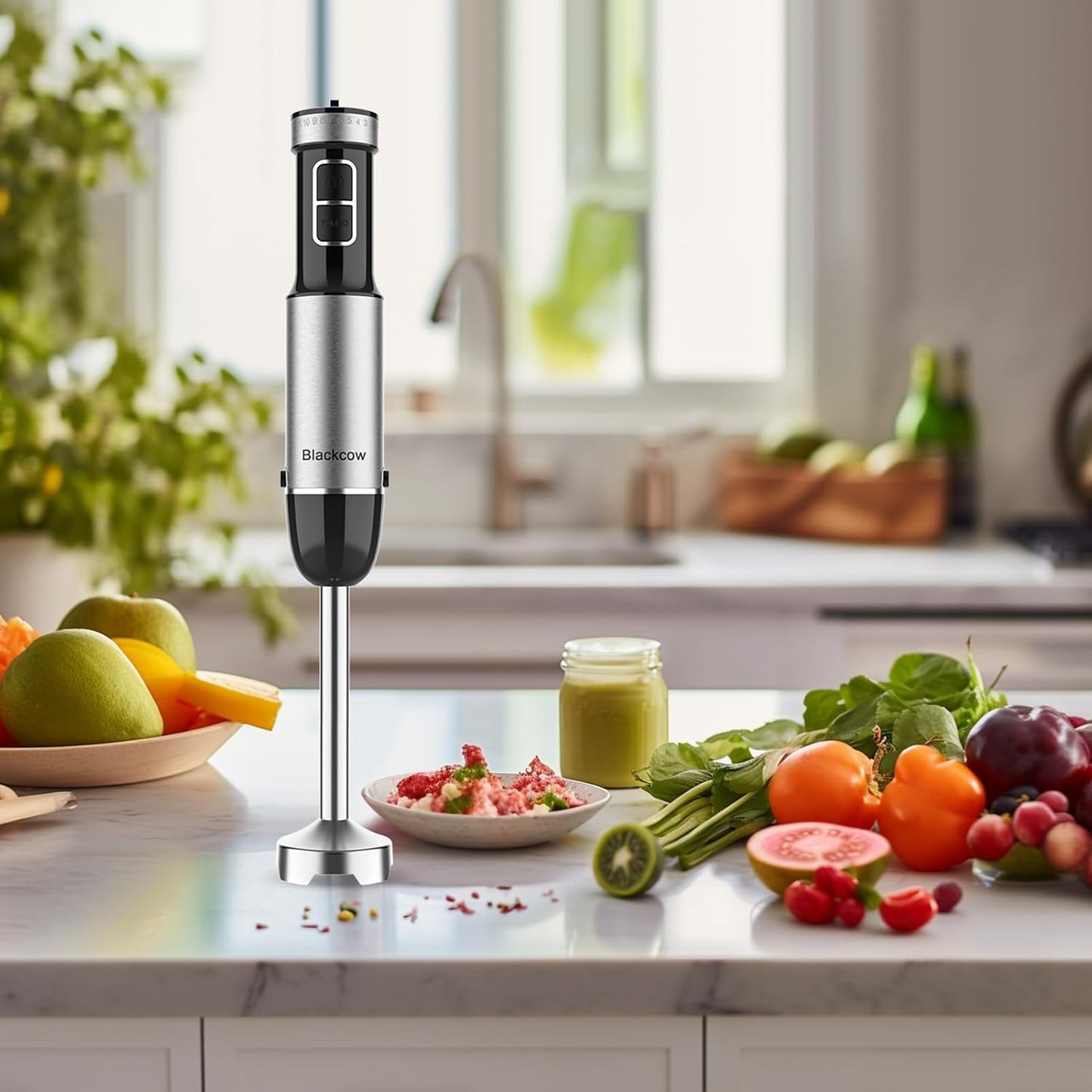 Immersion Blender Handheld, 800W Powerful Electric Hand Blender with Titanium Alloy Blades, 12 Speeds & Turbo, Electric Hand Mixer for Smoothies, Soups, Baby Food and Purees